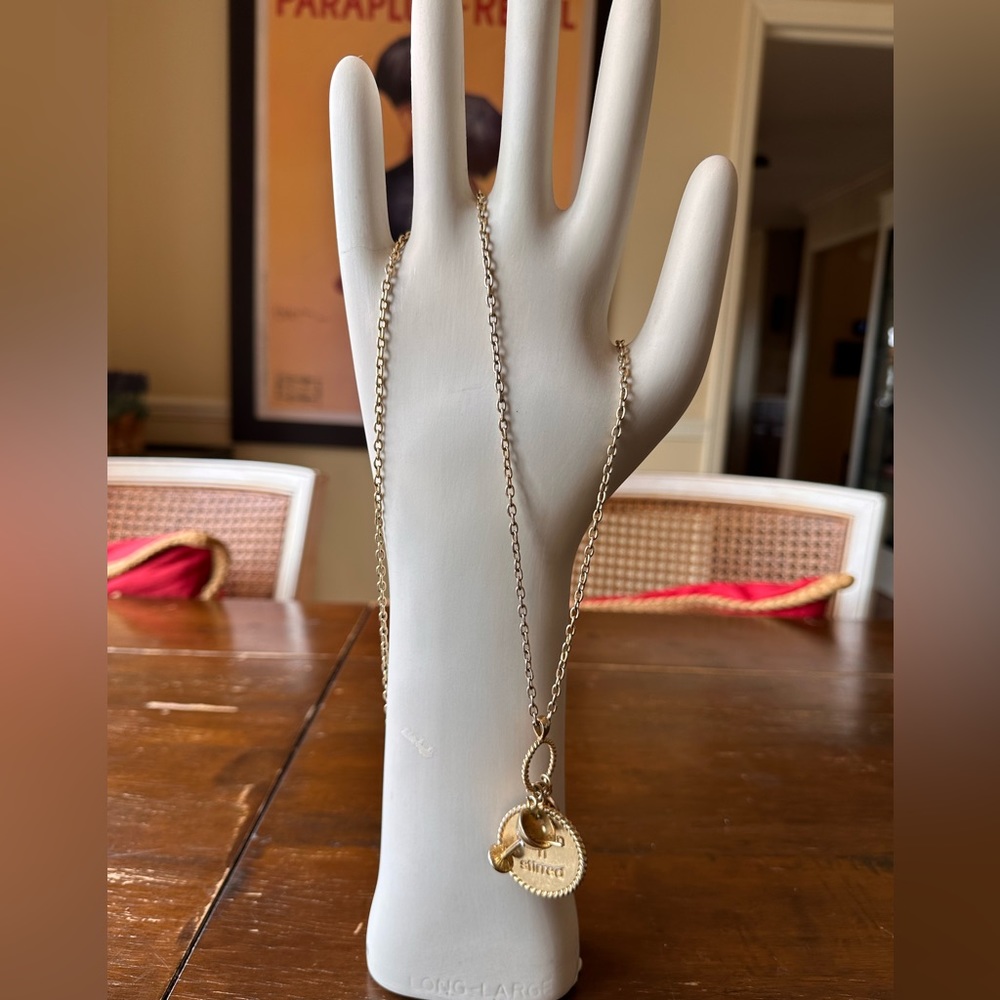 Lilly long gold chain necklace with 3 charms.